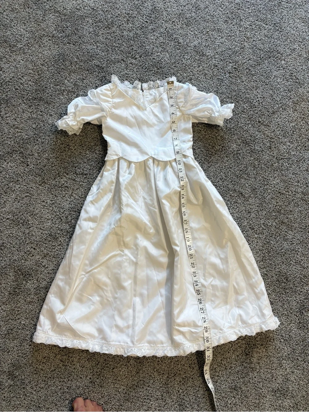 Vintage White Lace Trim Flower Girls' Satin Dress